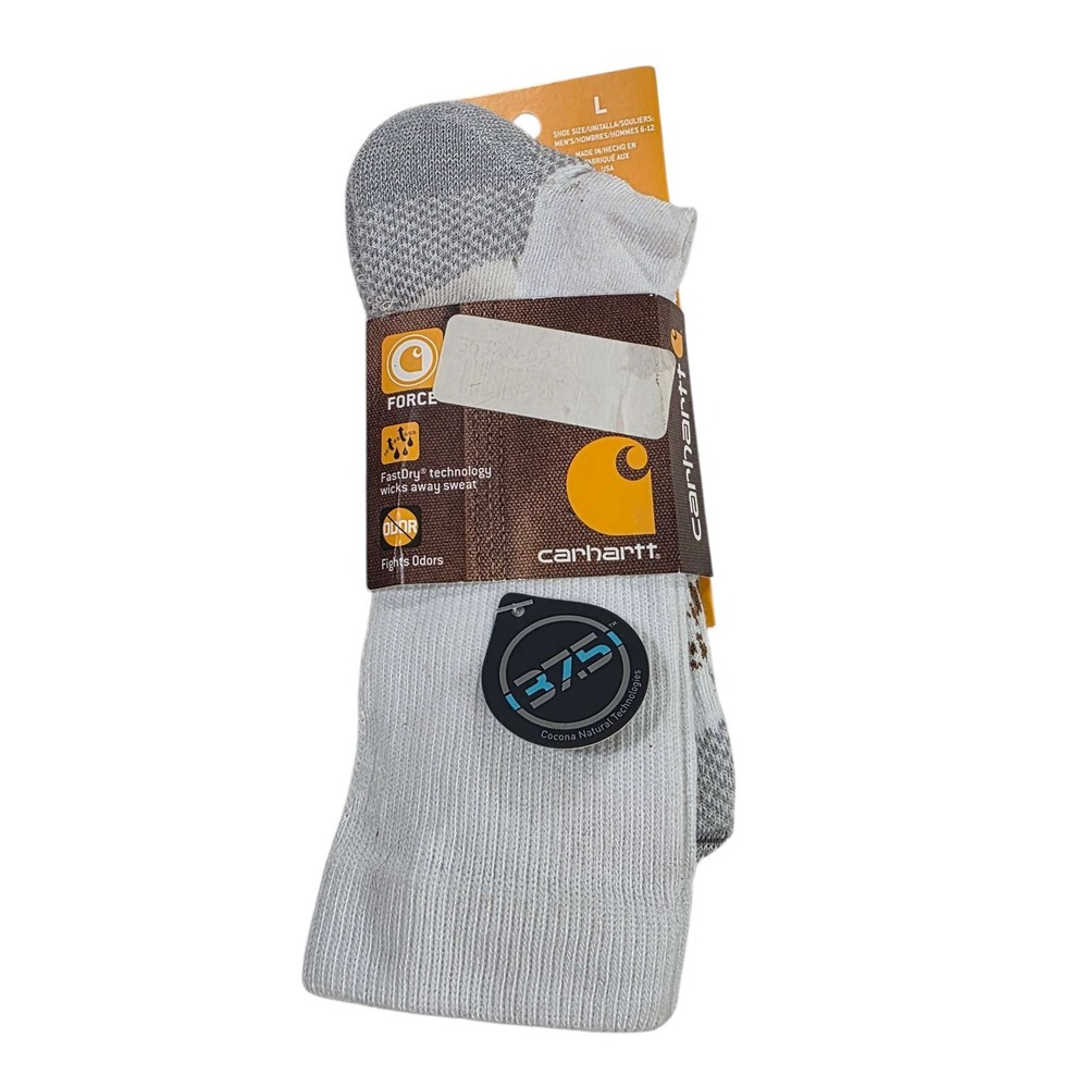 NWT Carhartt Force Work Socks 3 Pair L White FastDry Odor Fighting Comfort